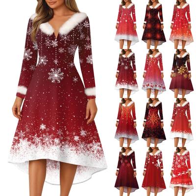 Vestidos estampados de fiesta de Navidad para mujer, vestidos vintage de Navidad a media pierna, vestidos casuales, vestidos de cóctel, vestidos de fiesta festivos