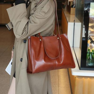 Üst Katman Mumlu İnek Derisi Omuz Çantası Kadınlar İçin Hepsi Bir Arada Sonbahar/Kış Hakiki Deri Koltuk Altı Çantası Temperament Tote Çanta