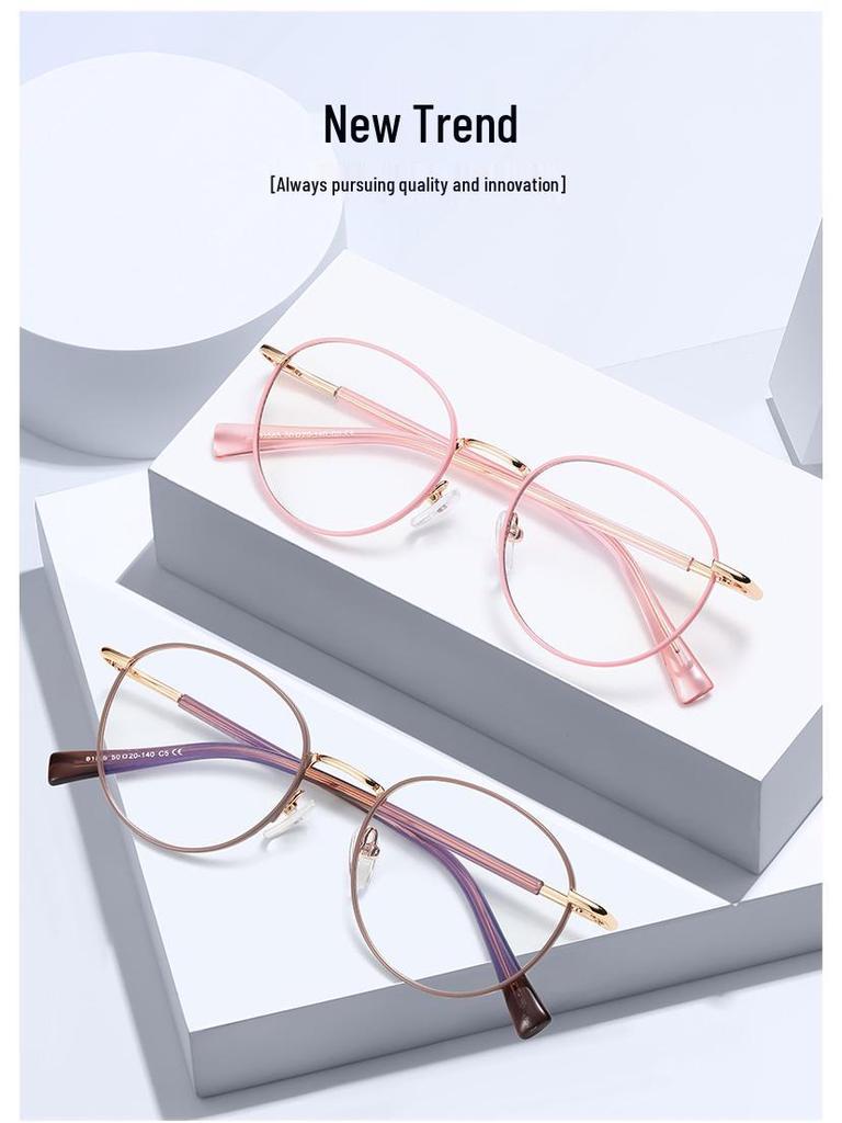 81565 Women's Fashionable Anti-Blue Light Oval Metal Frame Glasses