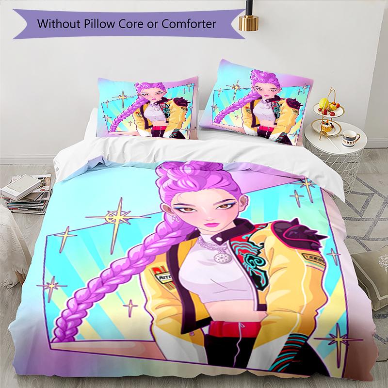 3pcs KPop Demon Hunters RUMI5 Design Cover Set - HD Printed Bedding with 1 Cover and 2 Pillowcases - Perfect for Home and Dorm Decor