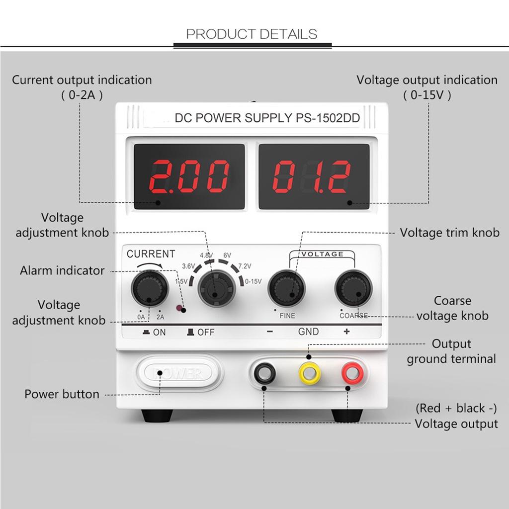 1502D+ Digital 0-15V 0-2A Adjustable DC Regulated Switching Power Supply W/ GSM CDMA PHS Signal Detection for Phone