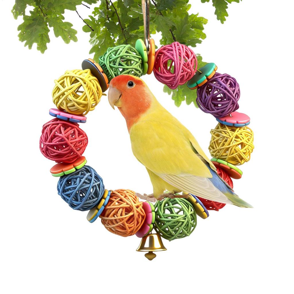 Vogelspielzeug Rattanball Rund geformtes Vogel Schaukel Spielzeug Greifen Beißen Spielzeug Sitz Ständer Zähne Schleifen Hängendes Kauspielzeug für Haustier Vogel Papageienkäfig