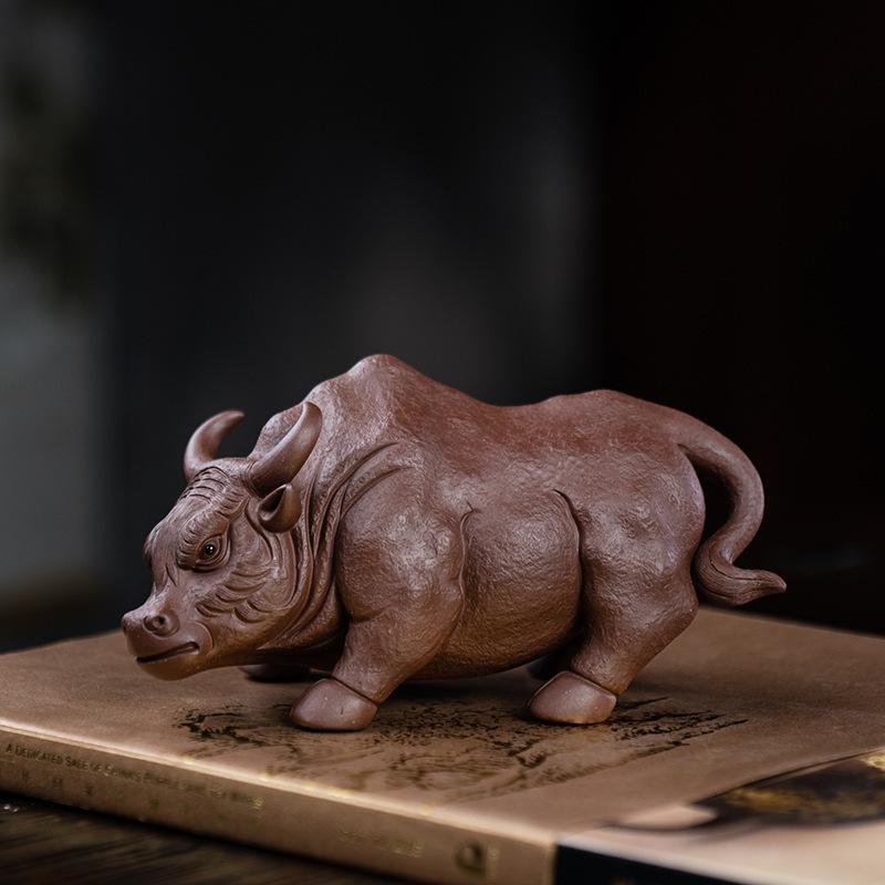 

Yixing Purple Clay Bullfight Zodiac Tea Pet Handmade Lucky Model Tea Figurine Play Toys Tea Statue Ornaments Tea Services Craft