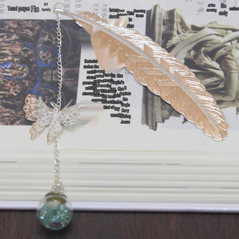 Chinese Cross-border Metal Feather Bookmark: Classical Leaf Vein Design, Creative Stationery, Ancient Style Cultural Gift
