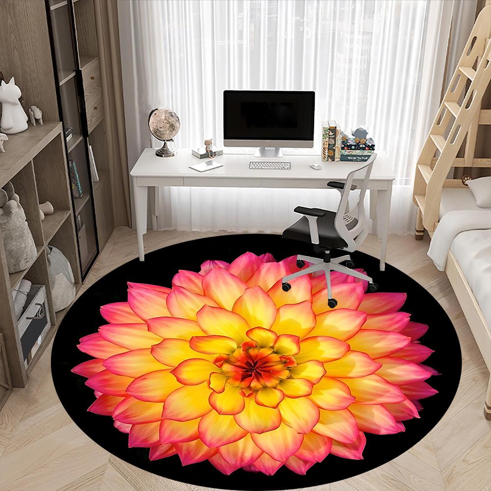 1pc Flower Print Carpet, Round Non Slip Durable Large Size Office Carpet, Suitable for Office