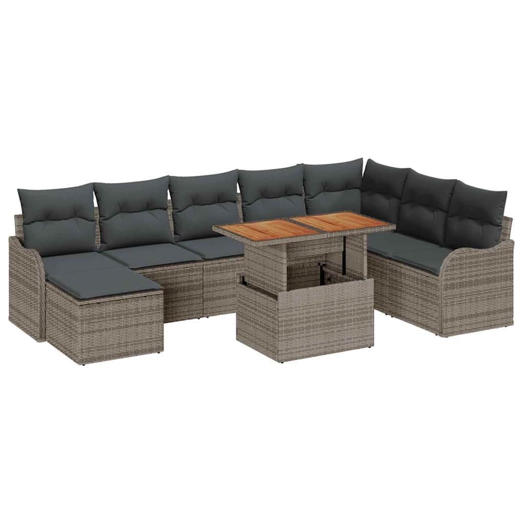 Garden Sofa Set with Storage 9 Pcs Grey Poly Rattan