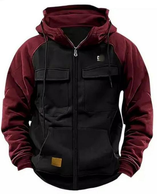 

Мужская толстовка с капюшоном и множеством карманов: Европейский и американский стиль, лоскутный дизайн, весенне-осенняя одежда. XXXL