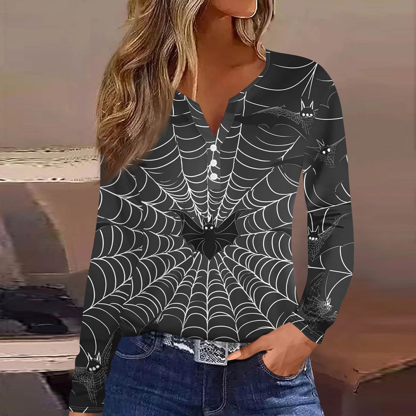 

Жен. Футболка Футболка на пуговицах с длинным рукавом Повседневные Выходные Мода Классический Топ с v-образным вырезом Обычный M