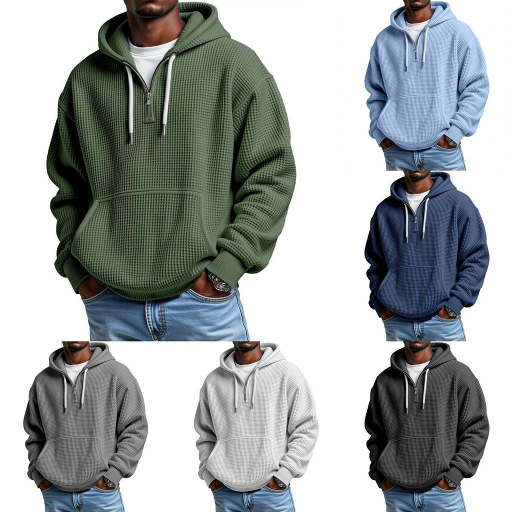 Fall Winter Fashion Mens Hoodie With Waffle Knit Fabric For Casual Streetwear