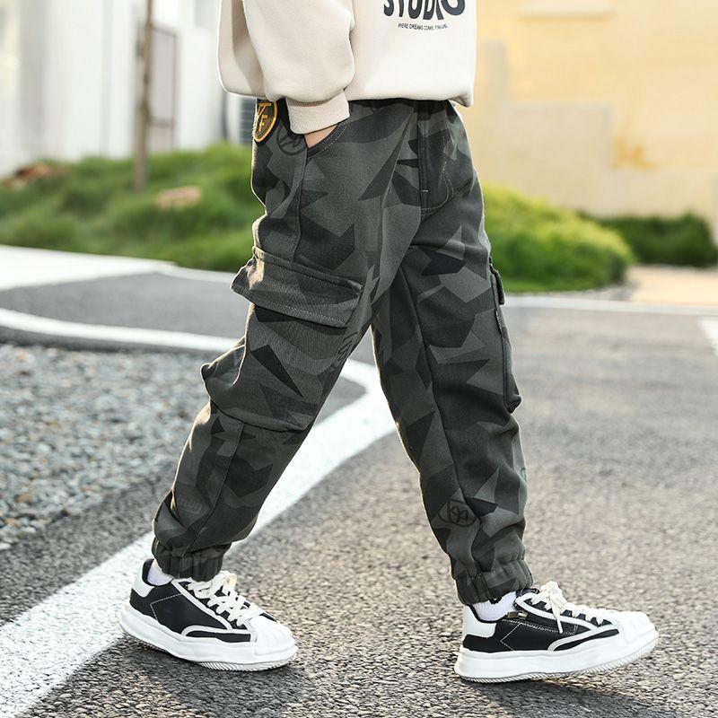 Boys' Fleece-Lined Camouflage Pants: Spring, Fall, and Winter Casual Pants for Kids