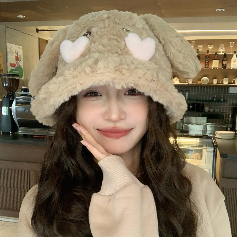 New Autumn and Winter Cute Rabbit Ear Hat for Women Fisherman Hat Warm and Versatile Face Showing Small Basin Hat Cold Proof Plush Hat Trendy