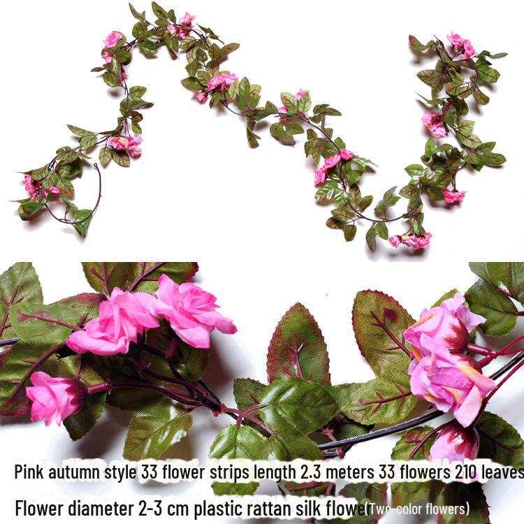 Silk and Plastic Roses Decorative Vines - Artificial Flowers for Weddings, Living Rooms, Home Ceilings, and Rattan Decor.