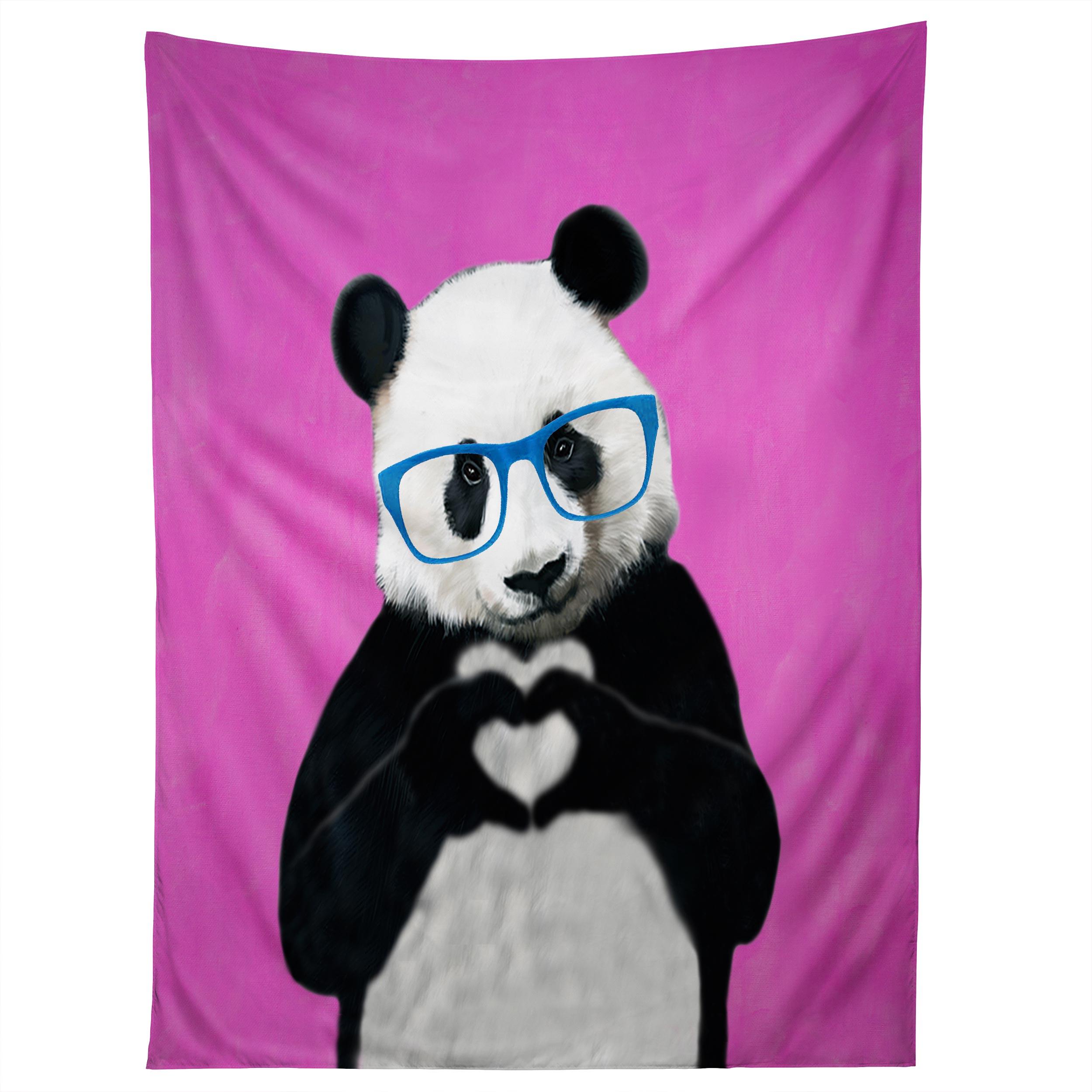 PANDA WITH FINGER HEART PINK tapestry 75x100