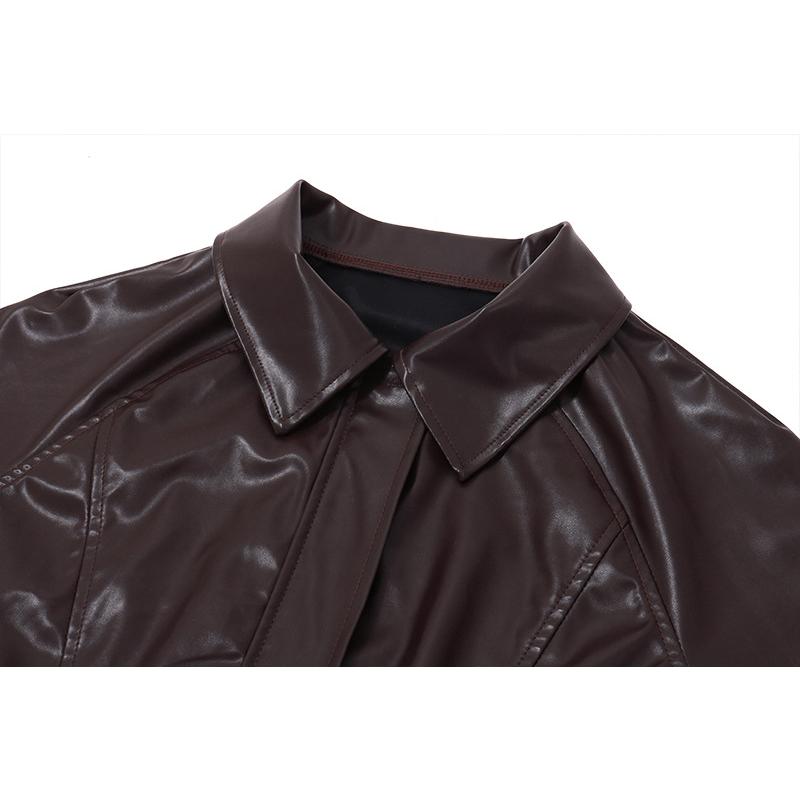 Retro Biker Style Women's PU High-Shine Jacket - 2025 Autumn Winter Trendy Versatile Faux Leather Coat, Edgy Chic Motorcycle Outerwear