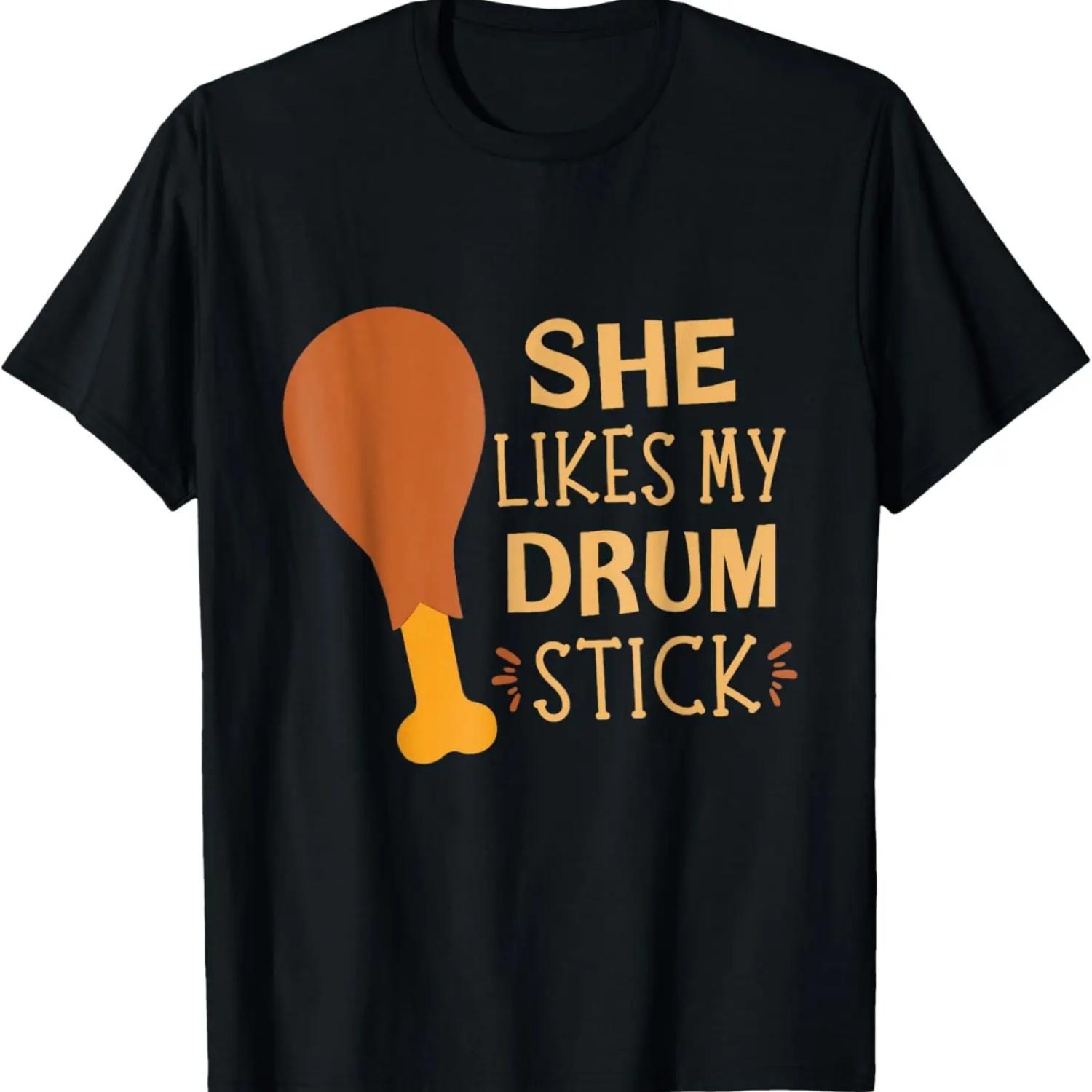 She Likes My Drum Stick Funny Couple Matching Thanksgiving T-Shirt S чёрный