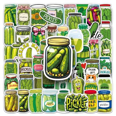50 Cartoon Sour Pickle Stickers for Suitcases, Notebooks, and Guitars - 50 Sheets