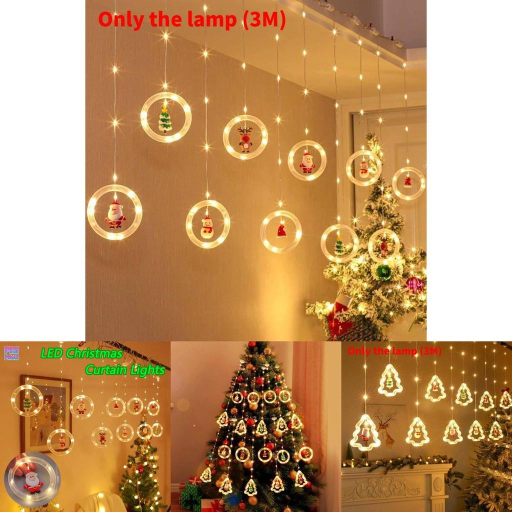 Christmas Led Curtain Lights With Snowman And Santa Shapes For Holiday Party And Indoor Use