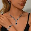 4PC Women's Fashion Waterdrop Geometric Flower Necklace Earrings Bracelet Zircon Set Design Versatile Zircon
