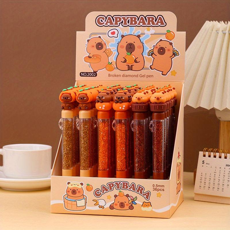 

36pcs Capybara Soft Glue Crushed Diamond Neutral Pen Shape Neutral Pen Cartoon Cute Wide Pen Thick Pen Student Line Color 0.5mm Black Prize Pen Random style