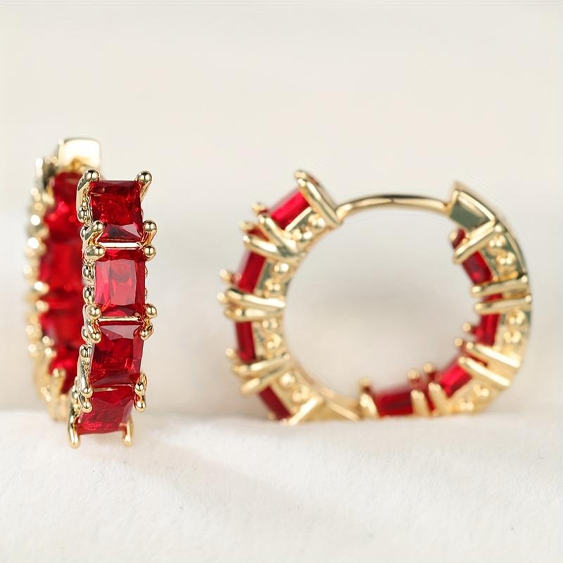 Mote rød firkantet sirkon bøyle øredobber for kvinner Luksus sexy gullfarge smykker motetilbehør