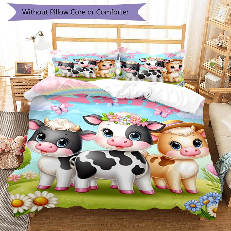 3pcs Custom Name Cow Bedding Set Duvet Cover Closure Includes 1 Duvet Cover & 2 Pillowcases, Soft and Comfortable for All Seasons.