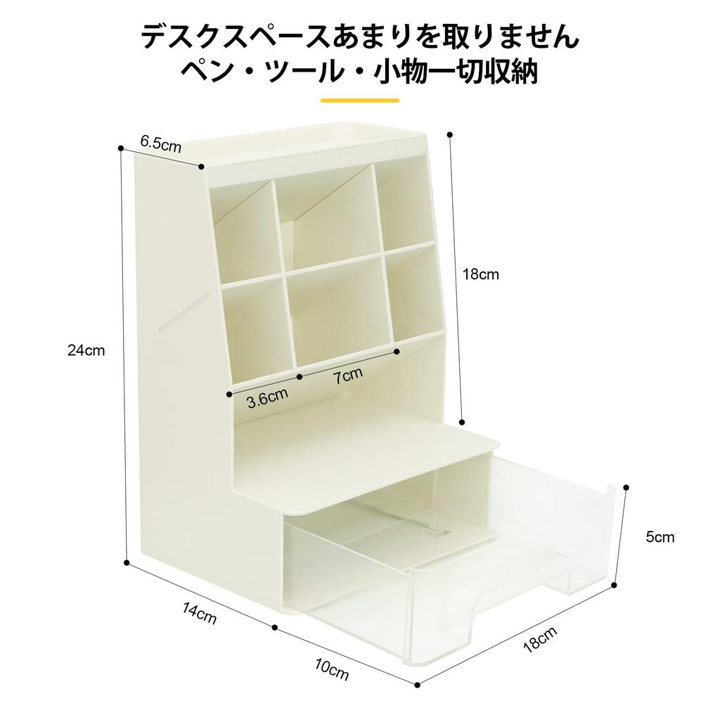 Homdolaser Desk Organizer with Pen Integrated Desktop Storage Large with Small Item Transparent No Installation Keeps Office White Holder, Design,