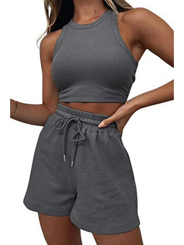 

Женский пижамный набор: Свитшот без рукавов и шорты на кулиске XXL темно-серого