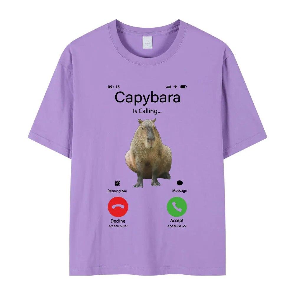 Camiseta divertida de Capybara Calling, regalo para amantes, camisetas con estampado de Cavy y roedores más grandes, camisetas informales de moda de verano de gran tamaño, Unisex