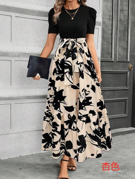 2025 Amazon cross-border exclusive for European and American women's clothing, flower printing, high waist fashion and elegant temperament dress