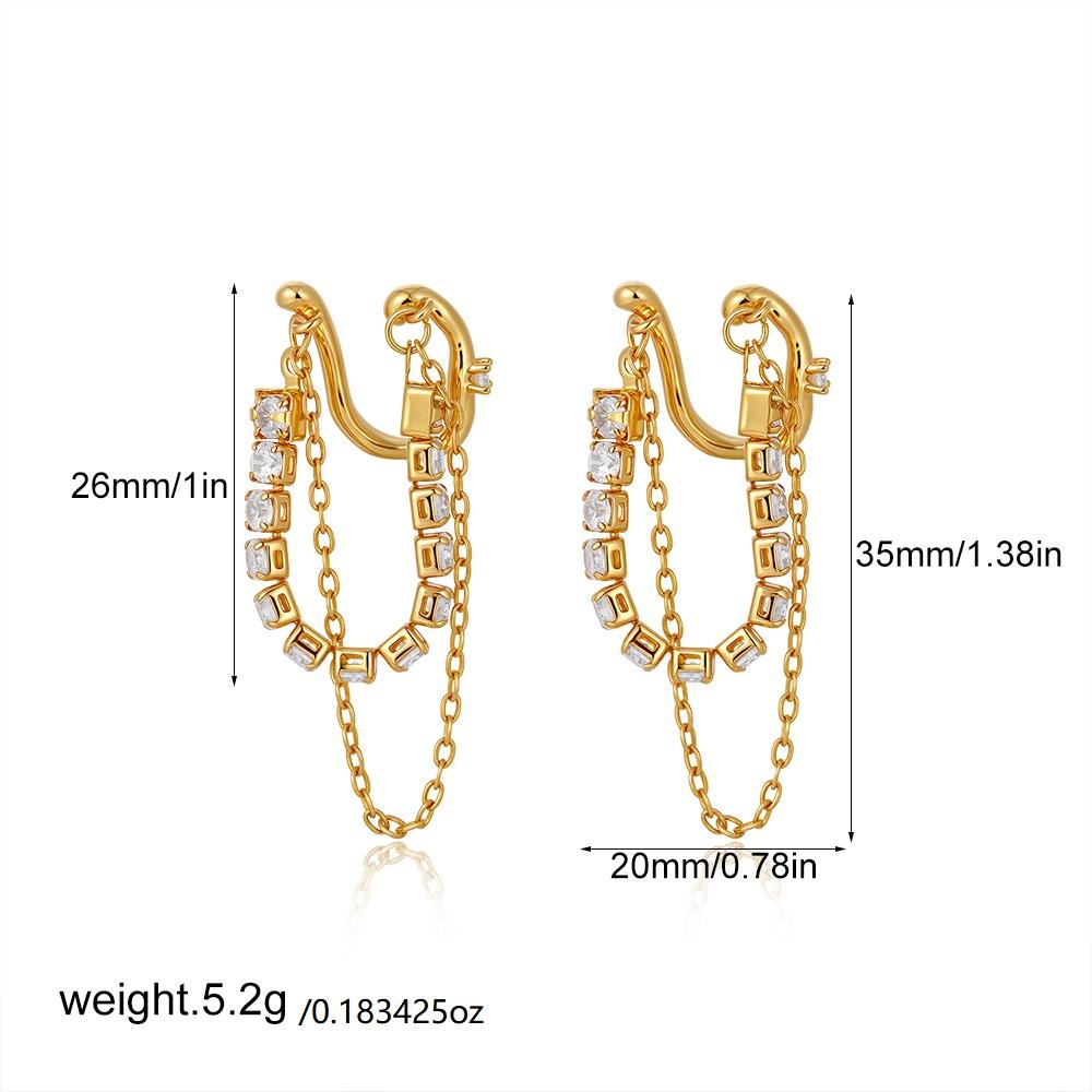 

Gold Plated CZ Zircon Tassel Chain Ear Clip for Women Gold Color Cartilage Fake Piercing Earring Trendy Fashion Jewelry Gifts золотой