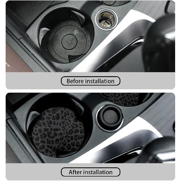 Car Cup Holder Coasters, 2 Pack Universal Auto Anti Slip Ert Coaster with A Finger Notch, Cute Car Assecories for Women - Black Leopard Print