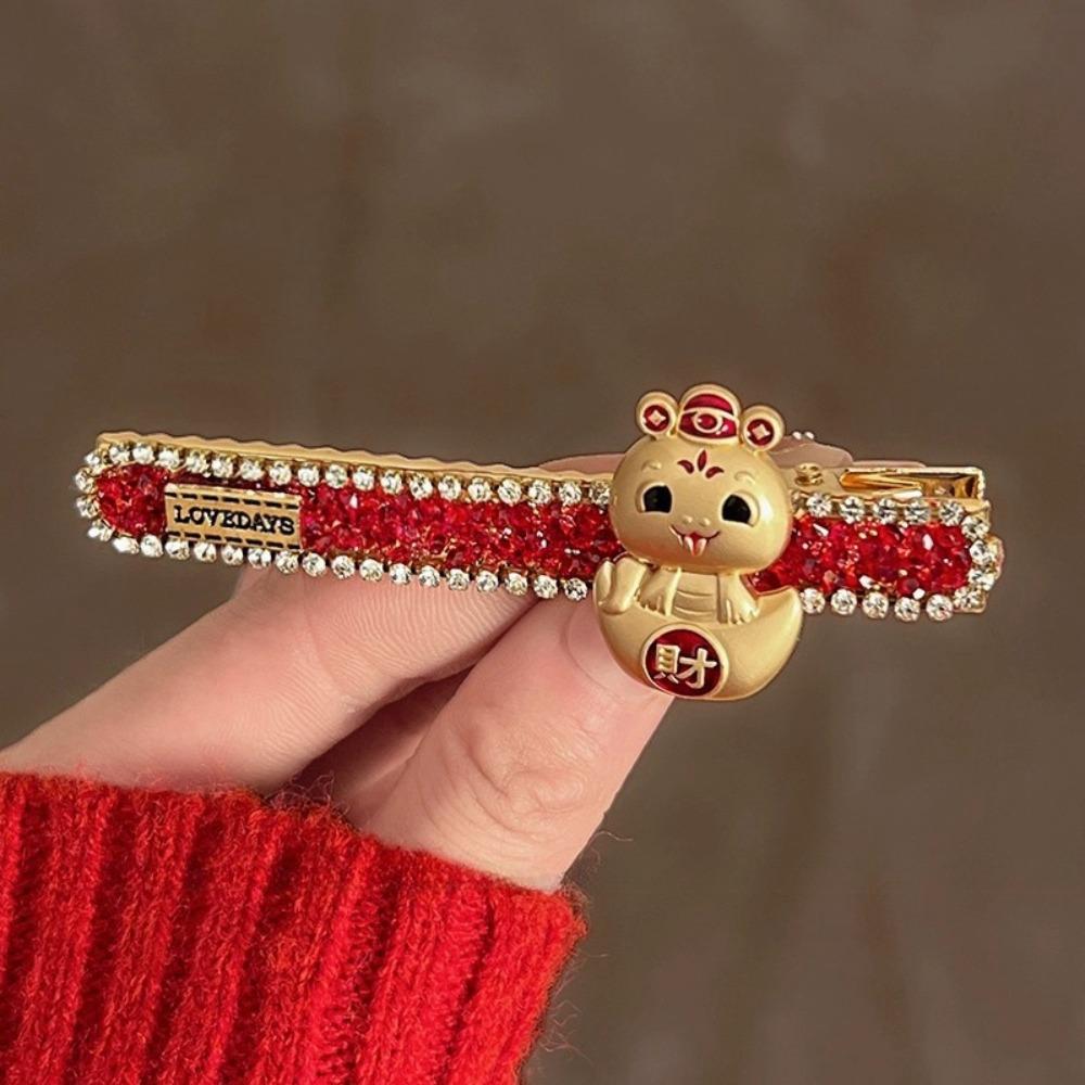 

Cartoon Red Rhinestone Hairpin New Year Headwear Zodiac Dragon Hair Clip Cute Girl Style A