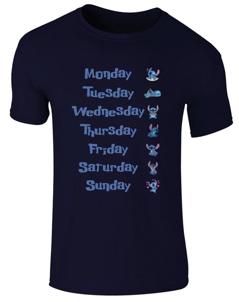 Stitch Week Days TShirt Funny Lilo Stitch Retro Cartoon Lovers Unisex Top S