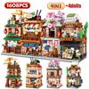 Mini City Street View Noodle Shop House Building Blocks 4 In 1 Japanese Architecture Friends Figures Bricks Toys For Children