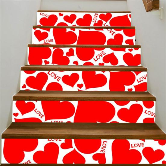 

6Pcs/Set 3D Heart Gift Pattern Stair Staircase Sticker Self-adhesive Decal Decor