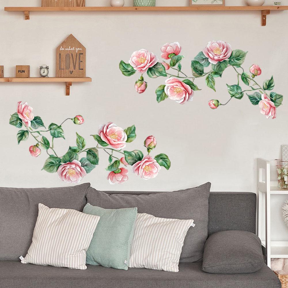 Removable Peony Vine Wall Sticker for Living Room, Bedroom, or Glass Cabinet