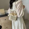 Luxury Designer Lace Bow Straw Weave Women'S Handbag Casual Crossbody Bag Compact Bucket Summer Beach Bag Premium