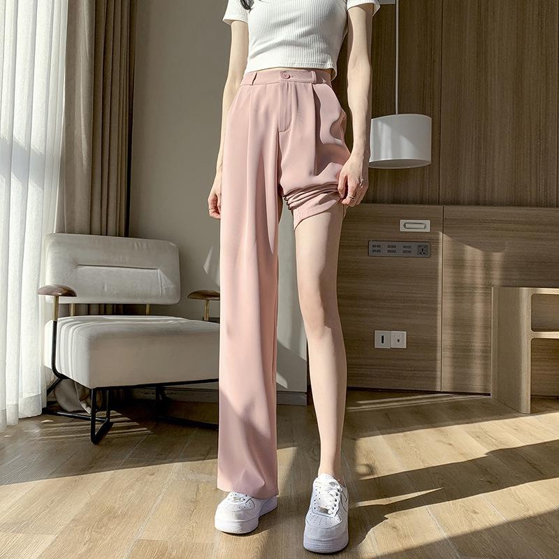 

Petite Women s High Waist Gray Suit Pants - Summer 2025 Slim Fit, Straight Leg, Draping Wide Leg, Casual Style. 2XL (126-145 lbs)