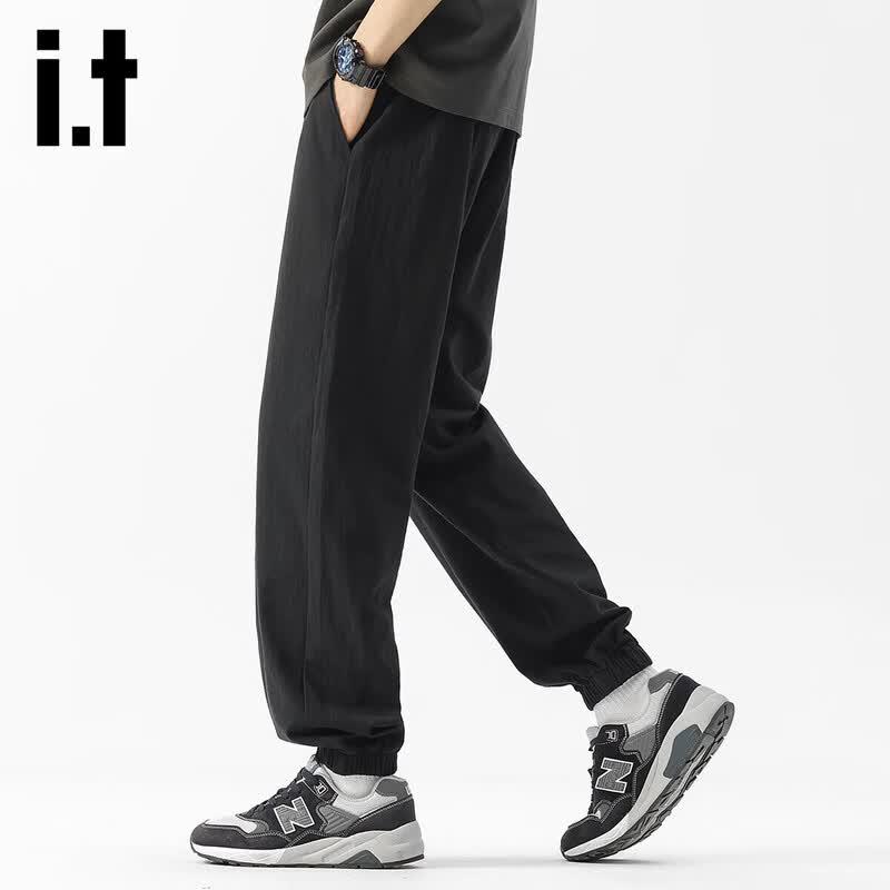 Izzueit Men's Cotton Drawstring Loose Straight Ankle Pants