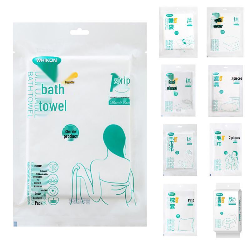WHIKON Huikang Disposable Vacuum-Packed Towel, Bed Sheet, Duvet Cover, Pillowcase & Toilet Seat Cover Set