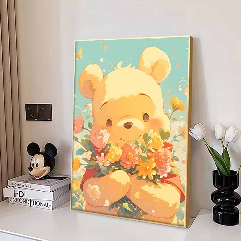 Disney Diamond Painting 5D Winnie The Pooh Holding Flowers Cartoon Movie Cross Stitch Embroidery Handmade Gift Home Decor