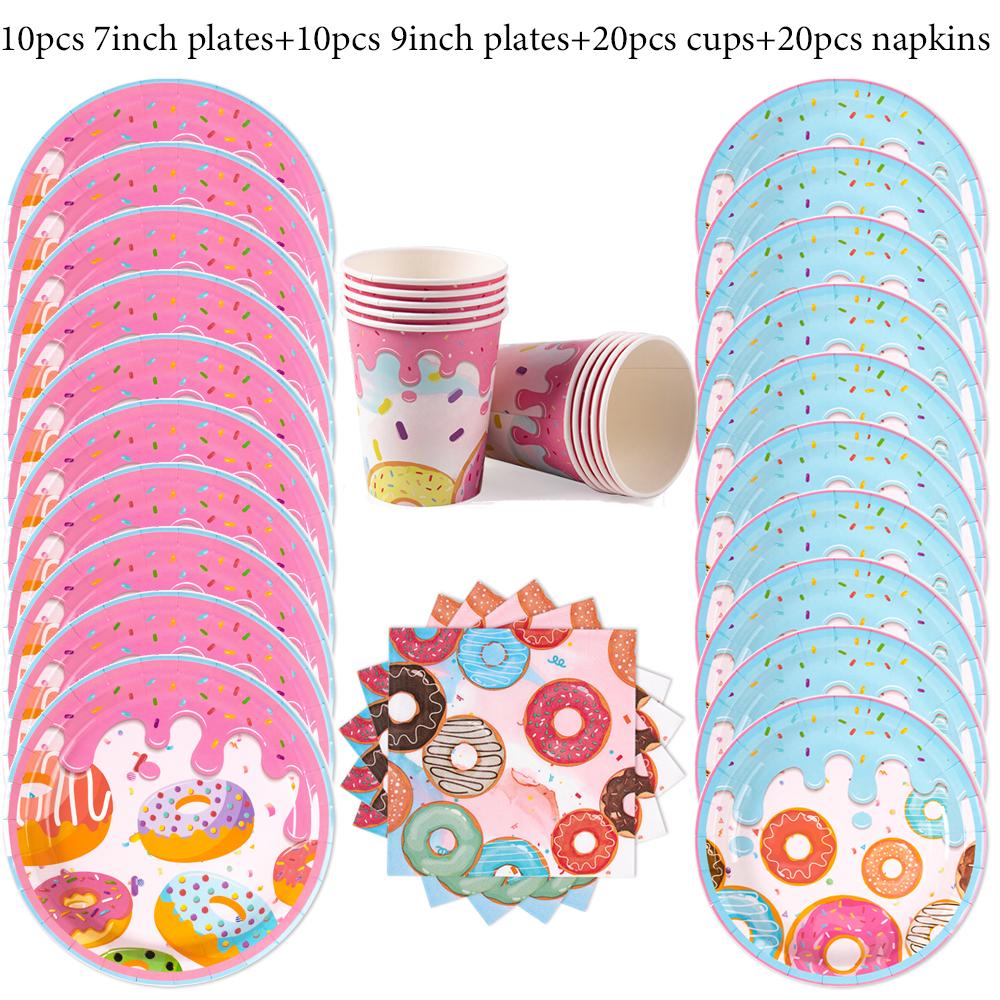 Donut Themed Birthday Tableware Set Pink Donuts Paper Napkin Plate Cup Tablecloth Donut Grow Up Birthday Party Baby Shower Decor