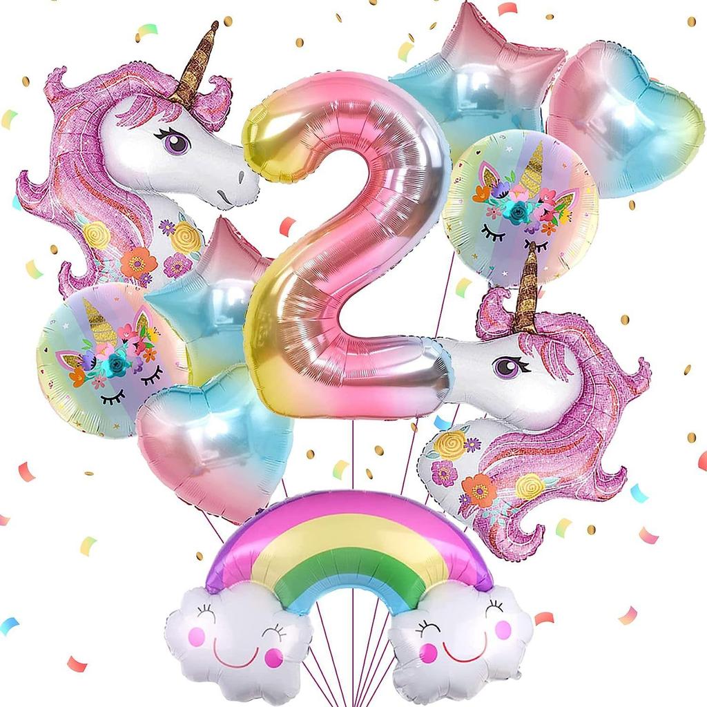 Unicorn Digital Balloon Set for Children's Birthday Party Rainbow 1-9 Birthday Party Balloon Decoration