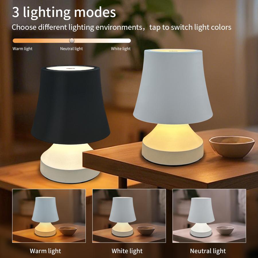 Mushroom LED Table Lamp Rechargeable Touch Switch Desk Light 3 Colors Dimmable For Bedroom Living Room Office Decor Lighting