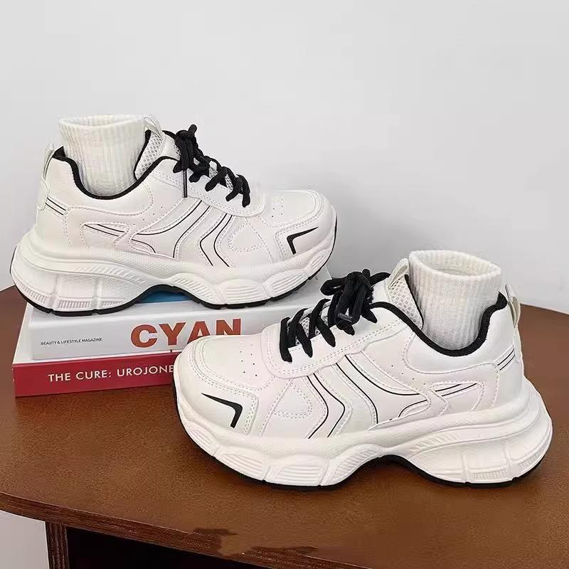 Thick-soled dad shoes women's 2025 summer new thin breathable heightening lightweight leather surface showing feet small casual sports shoes