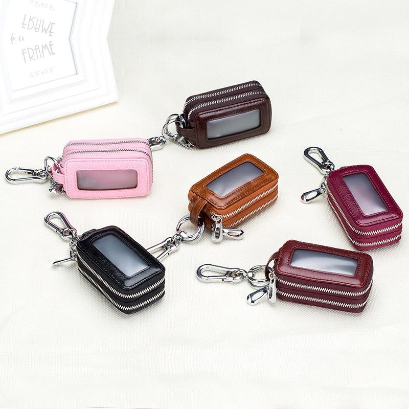 Vintage Real Genuine Leather Key Wallet Women Keychain Covers Double Zipper Key Wallet