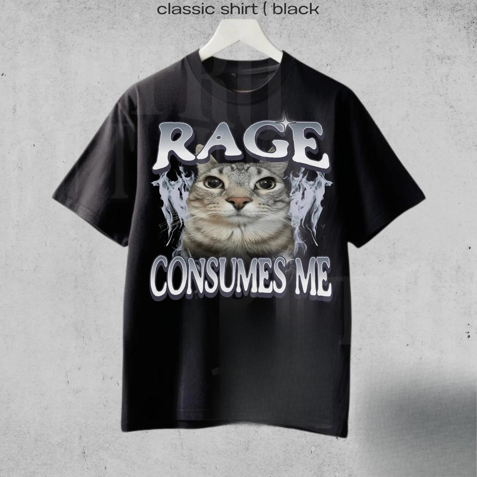 Rage Consumes Me Cat Shirt, Funny Cat Meme T-Shirt, Vintage Unhinged Cat Tee, Silly Cat Graphic Shirt, Weird Humor S разноцветный