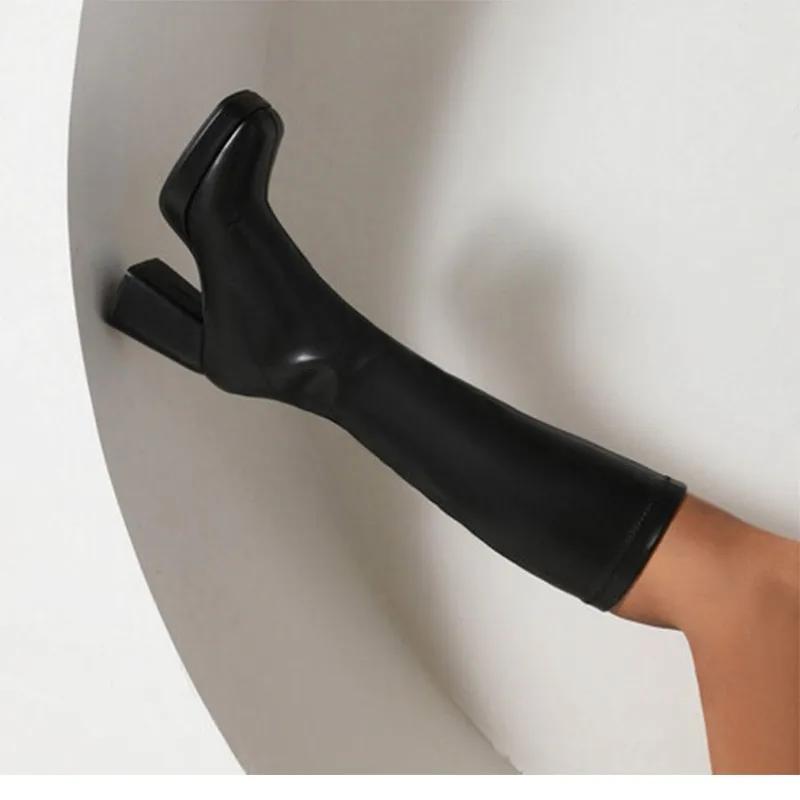 Novas Botas de Cavaleiro de Salto Alto Grosso com Plataforma Grande da Moda Outono/Inverno para Mulheres