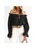 Damen Schulterfrei Bluse Langarm Rüschen Tunika Top Elegant Lässig
