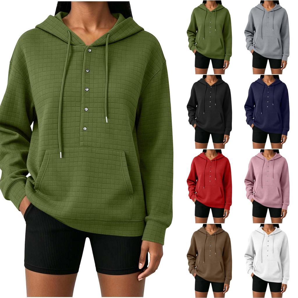 Women's Half-Zip Hoodie with Drawstring Long Sleeve Neck Pullover